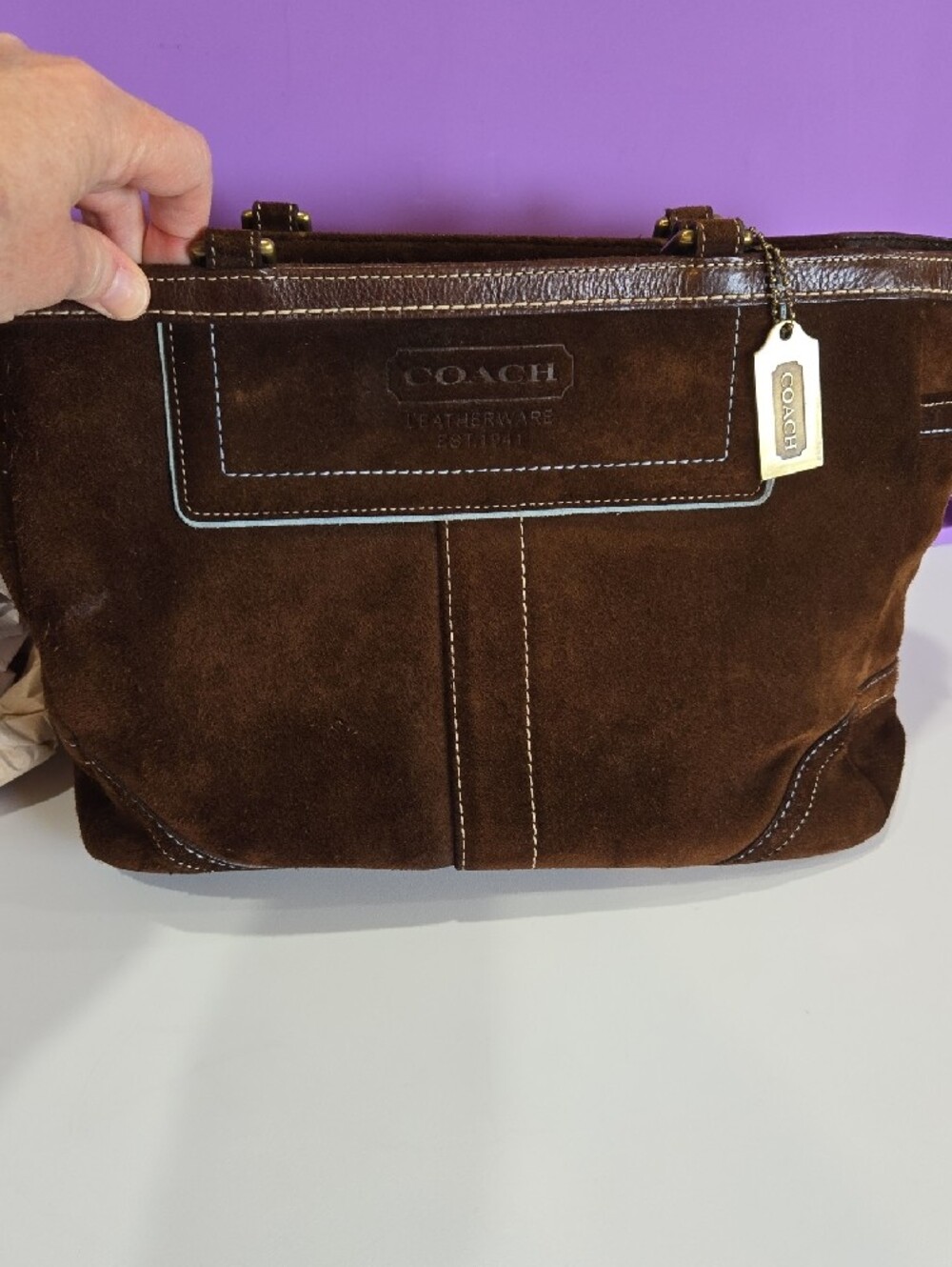 Coach Hampton Gallery Brown Suede Tote (Style 8B03) - Picture 12 of 16